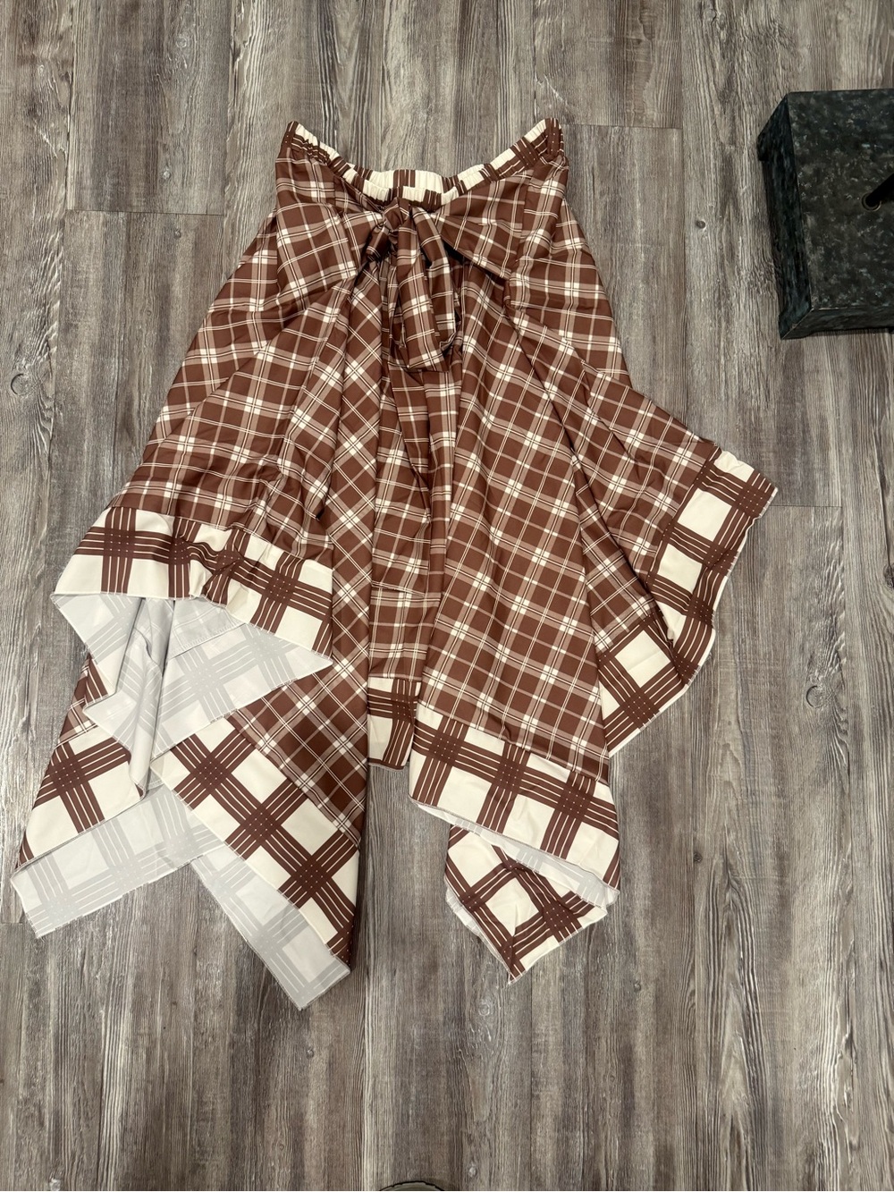 Plaid Asymmetric Handkerchief Hem Skirt in Brown - Picture 2 of 3